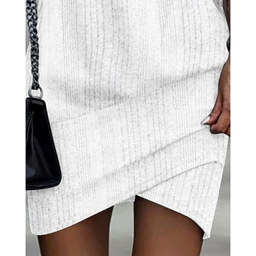  Női Midi ruha hétköznapi ruha Elegáns Divat Modern Szabadtéri Iroda Napi Vékony Sima Hosszú ujj Félvállas Fehér Tél Ősz