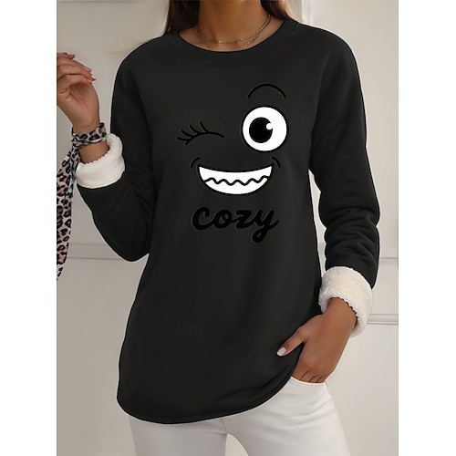  Pull-over pour femme, sweat-shirt graphique, chaud, décontracté, duveteux, manches longues, col rond, régulier, streetwear, décontracté, jaune, rose, rose foncé, bleu, gris, printemps, automne, hiver