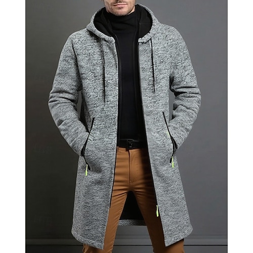 Herren Mantel Trenchcoat Langer Trenchcoat Urlaub Täglich Frühling Winter Polyester Winddicht Warm Oberbekleidung Bekleidung Mode Klassisch Einfach Tasche Mit Kapuze Reisverschluss
