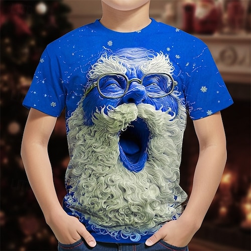  Christmas Boys' 3D Graphic Santa Claus T shirt Tee Short Sleeve Summer Spring Fashion Basic Kids 4-12 Years Crew Neck Outdoor Casual Daily Regular Fit