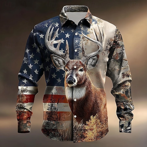 Férfi Rénszarvas Amerikai amerikai zászló Ing Gombos póló Hosszú ujj Vintage Retro Szabadtéri Kempingezés és túrázás Vadászat Tavasz Ősz Térfogatcsökkenés 3D nyomtatás galléros ingek Medence Khakizöld  Férfi Rénszarvas Amerikai amerikai zászló Ing Gombos póló Hosszú ujj Vintage Retro Szabadtéri Kempingezés és túrázás Vadászat Tavasz Ősz Térfogatcsökkenés 3D nyomtatás galléros ingek Medence Khakizöld