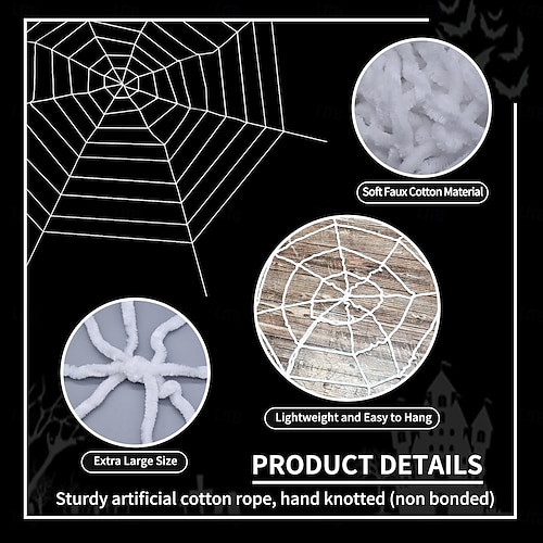  Halloween Spider Web Large 12FT Halloween Decorations - Realistic Spider String Rope Props, Round Fake Cobweb Elastic Belt for Indoor Outdoor Party Favor