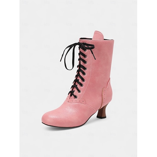  Women's 1950s Brogue Lace-Up Ankle Boots – Vintage Burgundy Leather Low Heel Retro Booties for Elegant Daily, Cosplay and Formal Party Wear