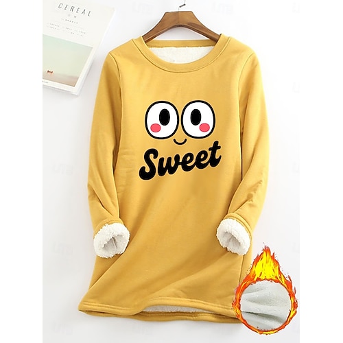  Dámská mikina s potiskem, teplá, ležérní, chlupatá, s dlouhým rukávem, kulatý výstřih, běžné tílko, street casual, žlutá, růžová, tmavě růžová, modrá, šedá, jaro, podzim, zima