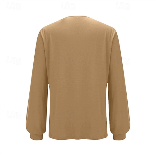  Femmes T-shirt Couleur Unie Mode Élégant Classique manche longue Col rond Hauts Réguliers Quotidien Week-end Paillettes Patchwork Dorée Printemps Automne
