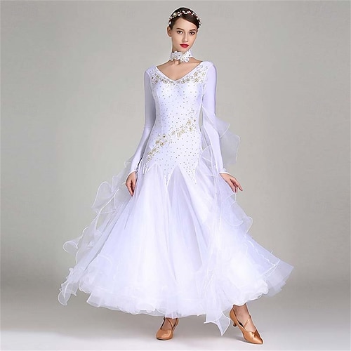 open lace back dress Fully stone peach pink ballroom dance dress – Dance Life NYC main image 1