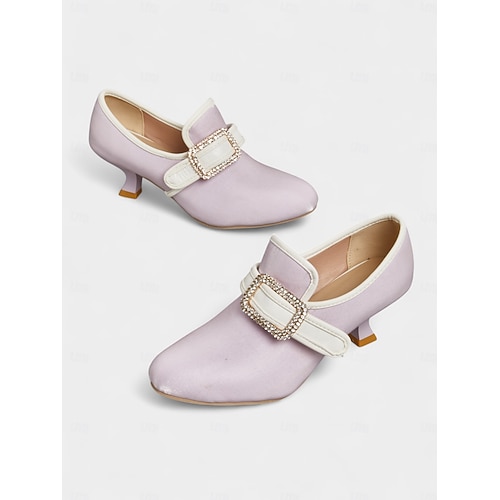  Women's 1920s Vintage Victorian Buckle Heels - Edwardian Satin Kitten Heel Dress Shoes for Lolita, Rococo and  Gatsby Party or Cosplay Outfits