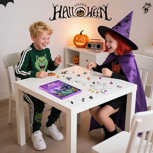  Halloween Advent Calendar 2025 for Girls and Boys With 24 Days Unique Gift Countdown Calendar Spooky Castle Design Blind Box DIY Creative Charm Pendant Bracelet