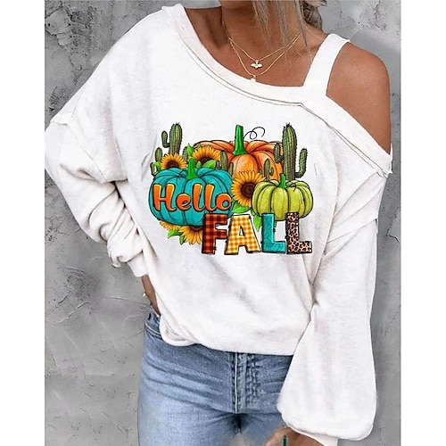  Femmes Sweatshirt Pull Graphique Crâne Potiron Actif Mode Streetwear manche longue Col ras du cou Hauts Réguliers Rue Tenue Quotidienne Occasionnel Imprimé Noir Blanche Jaune Rose Claire Rouge Automne