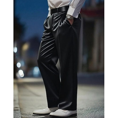  Per uomo Pantaloni Pantaloni Eleganti Come la seta Pantaloni in raso Pantaloni da Abito Tasca Gamba Dritta Semplice Traspirante Lunghezza intera Matrimonio Feste Affari Moda Streetwear Nero Bianco