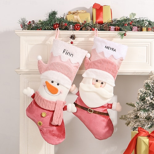  Meia de natal personalizada com boneco de neve e nome personalizado, grande sacola de presente para festas de natal, decoração perfeita para o natal &celebrações de ano novo