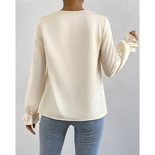  Per donna Camicia Camicia in raso Semplice Elegante Casual Manica Lunga Scollo a Cascata Top Regolari Quotidiano Uscire Drappeggiato Nero Rosa Verde Albicocca Primavera Autunno
