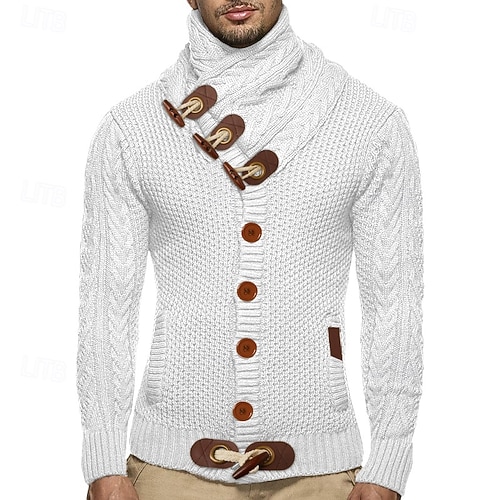 Herren Rollkragenpullover Pullover Strickjacke Gerippt Stricken Schal Gestreift Rollkragen Stilvoll Moderne zeitgenössische Lässig Alltagskleidung Bekleidung Winter Blau S M L