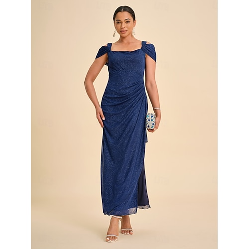  Femmes Robe maxi Robe fourreau Élégant Fête Anniversaire Couleur Unie Sans manches Col carré Bleu Roi Été