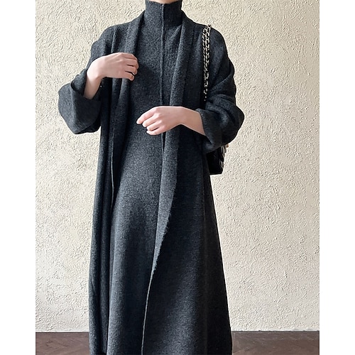 Damen Langes Kleid Maxikleid Pulloverkleid Strickkleid Freizeitkleid Kleid-Set Elegant Mode Modern Outdoor Täglich Ausgehen Normale Passform Einfach Langarm Rollkragen Stehkragen Dunkelgray Winter