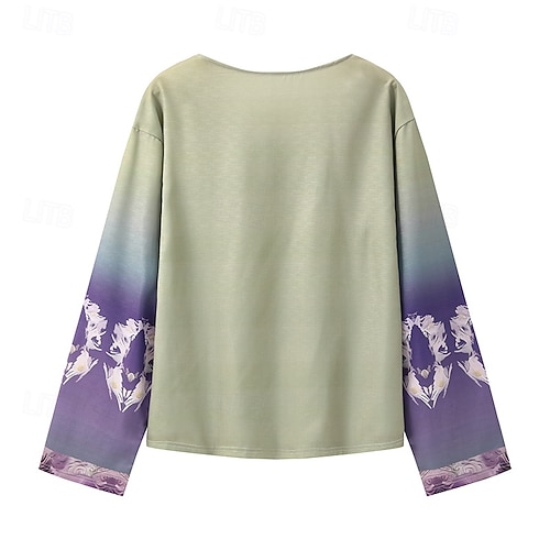  Women's Blouse Graphic Vintage Daily Casual Long Sleeve V Neck Regular Tops Tribal Vintage Designer Basic Print Vacation Street Going out Daily Holiday Print Green Summer Spring Fall