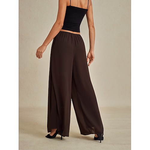  Damskie Bezczelny Spodnie z prostymi nogawkami Elegancja Elegancki Styl klasyczny Pełna długość Średia talia Jednokolorowe Elastyczny pas Elastyczny Ślub Urlop Impreza Brązowy Wiosna, jesień, zima