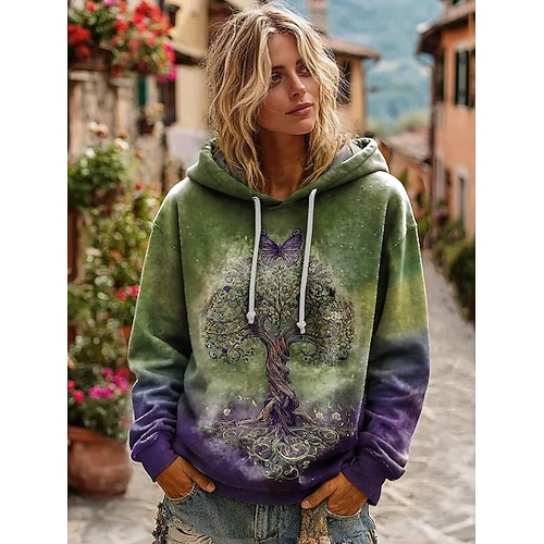  Γυναικείο 3D Εκτύπωση Vintage Boho Φόρεμα Patchwork Φόρεμα Φούτερ Floral Pullover Φούτερ Elegant Ζεστό Active Με Κουκούλα Καθημερινά Ρούχα Patchwork Εκτύπωση Ανοιχτό Μωβ Καφέ Πράσινο Άνοιξη Φθινόπωρο