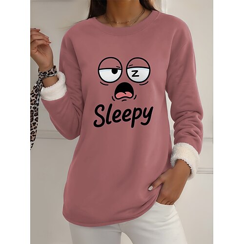  Pull-over pour femme, sweat-shirt graphique, chaud, décontracté, duveteux, manches longues, col rond, régulier, haut, streetwear, décontracté, jaune, rose, rose foncé, bleu, gris, printemps, automne,