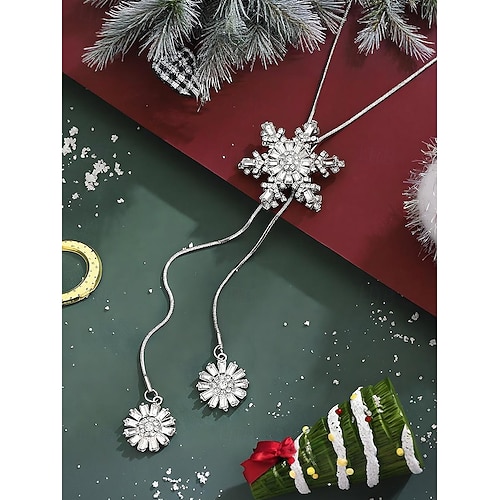  Snøfnugg-anhengskjede til dame – elegante lange smykker med krystalldetaljer for damer, vintermote og julegave