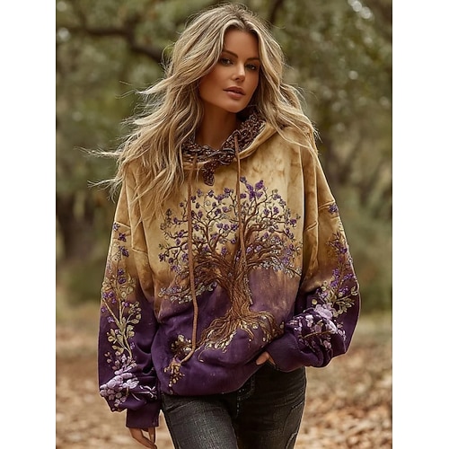  Dámská 3D potisk vintage boho mikina patchwork s kapucí květinový vikingský pulovr mikina květinová grafika vintage casual dlouhý rukáv s kapucí městská potisk přední kapsa zelená jaro podzim zima