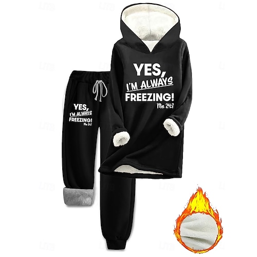  Női Napi Stílusos Kétrészes szettek Tracksuit Nadrág szettek Hosszú ujj Kapucni Grafika Szöveg Zsinór Nyomtatott Hétköznapi Napi Fekete Arcpír rózsaszín Sötétrózsaszín Ősz Normál