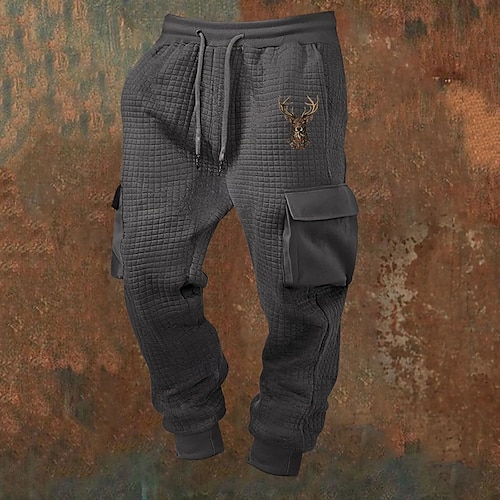  Men's Sweatpants Joggers Trousers Waffle Pants Drawstring Pocket Elastic Waist Deer Comfort Sports Outdoor Daily Fashion Casual Black White Micro-elastic