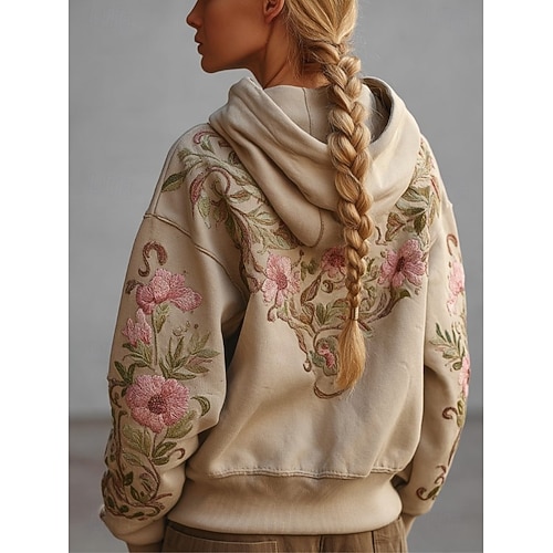  Per donna Felpe con cappuccio Floreale Grafico Elegante Caldo Vintage Manica Lunga Con Cappuccio Top Regolari Streetwear Abbigliamento Quotidiano Patchwork Cerniera Tasca Verde Cachi Primavera Autunno