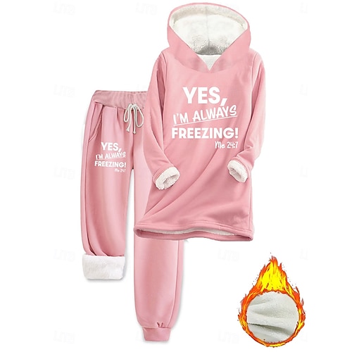  Női Napi Stílusos Kétrészes szettek Tracksuit Nadrág szettek Hosszú ujj Kapucni Grafika Szöveg Zsinór Nyomtatott Hétköznapi Napi Fekete Arcpír rózsaszín Sötétrózsaszín Ősz Normál