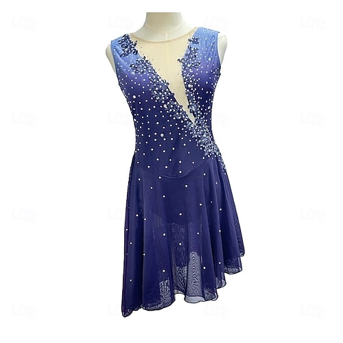 blue figure skating dress Women Competition Ice for Girls Custom Skating Dresses Kids Crystal 1x Dance Dress Condition Custom Blue and Ivory Figure