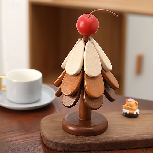  Dessous de verre en bois résistant à la chaleur pour sapin de Noël, sets de table créatifs en forme d'arbre pour la cuisine et la salle à manger, adaptés aux bols, théières, plateaux à boissons,