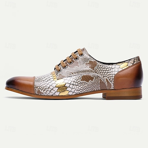  Chaussures à lacets pour hommes à imprimé python – motif peau de serpent unique avec un design colorblock tendance, mode moderne pour la vie nocturne, les cocktails et les événements de mode
