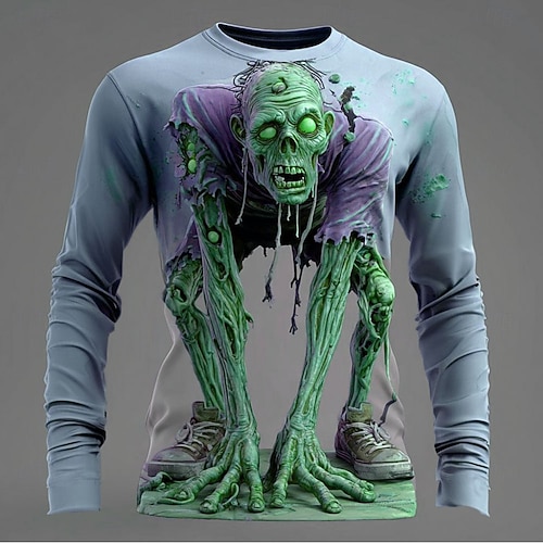  Halloween Men's Zombies 3D T Shirt Long Sleeve T shirt 3D Print Crew Neck Shirt Fashion Exaggerated Street Casual Daily Pink Blue Purple Summer Spring Fall Clothing Apparel S M L XL XXL XXXL 4XL