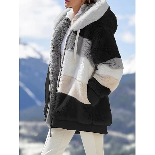 Per donna Giacca Sherpa Confortevole Traspirante Patchwork Cerniera Casual Blocco di colori Vacanza Streetwear Casuale Abbigliamento quotidiano Cerniera Regolare Con Cappuccio Vestibilità regolare  Per donna Giacca Sherpa Confortevole Traspirante Patchwork Cerniera Casual Blocco di colori Vacanza Streetwear Casuale Abbigliamento quotidiano Cerniera Regolare Con Cappuccio Vestibilità regolare