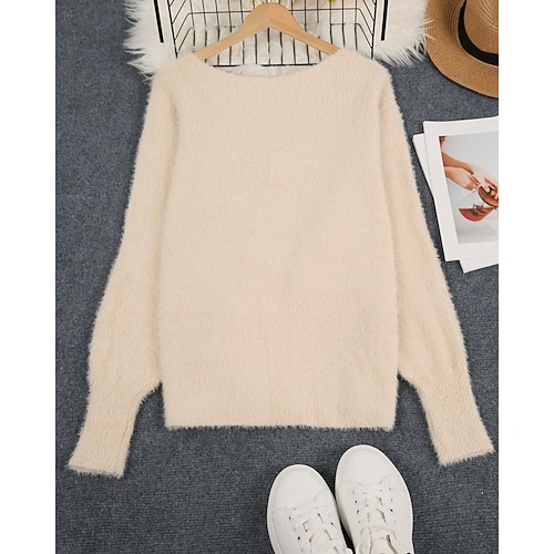  Naisten Neulos Pusero Katutyyli Vapaa-aika Puhdas väri Joustin Tiukka pyöreä kaula-aukko Kudottu Pitkähihainen Tavalliset topit Neuloa ulko- Päivittäin Viikonloppu Aprikoosi Syksy Talvi