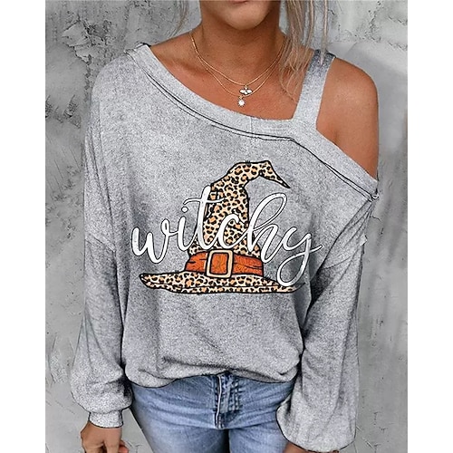  Femmes Sweatshirt Pull Graphique Crâne Potiron Actif Mode Streetwear manche longue Col ras du cou Hauts Réguliers Rue Tenue Quotidienne Occasionnel Imprimé Noir Blanche Jaune Rose Claire Rouge Automne