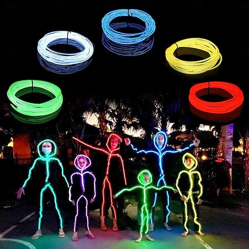Bande lumineuse LED EL Wire de 5 m, guirlande lumineuse néon scintillante pour carnaval, bricolage, tube de corde qui brille dans le noir, Halloween, lumière noire, voiture de Noël, décoration de fête dansante multicolore