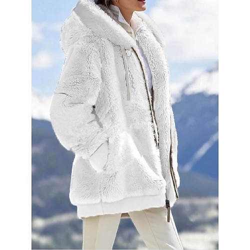  Dam Fleece-jacka Vardaglig jacka Hoodiejacka Bekväm Andningsfunktion Dragkedja Ficka Ledigt Ensfärgat Semester Gata Ledigt Dagliga kläder Dragkedja Normal Huva Normal Långärmad Ytterkläder Svart Vit