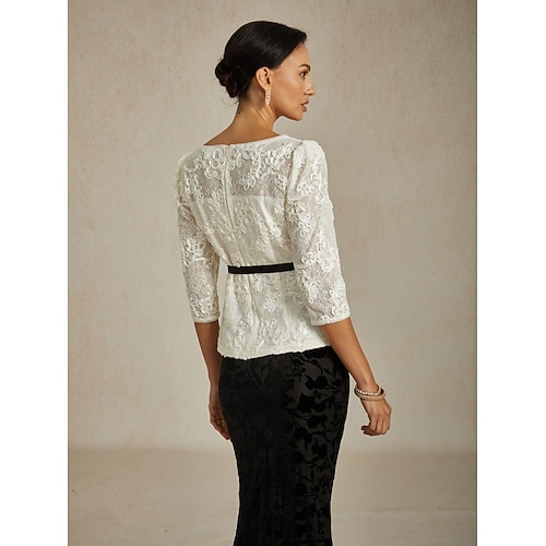  Femmes Hauts en dentelle Fleuri Graphique Élégant Col Bateau Hauts Réguliers Blanche Été Printemps Automne