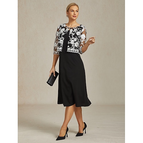  Жен. Блейзер Легкость Кружева Вышивка Элегантный стиль Цветочный принт Официальные Короткая "Круглый вырез ""под горло""" Стандартный Рукав 3/4 Верхняя одежда Черный Лето Весна