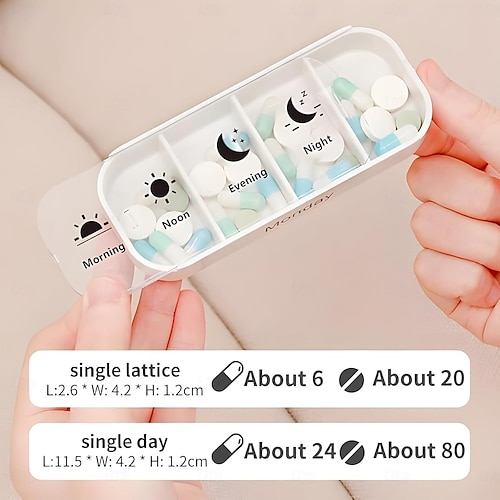  7 päivän suurikapasiteettinen kannettava pillerijärjestäjä vedenpitävä lääkejärjestäjä pinottavat pillerikotelot, joissa on 4 lokeroa päivässä matkaystävällinen ikääntyneille sopiva pillerikotelo