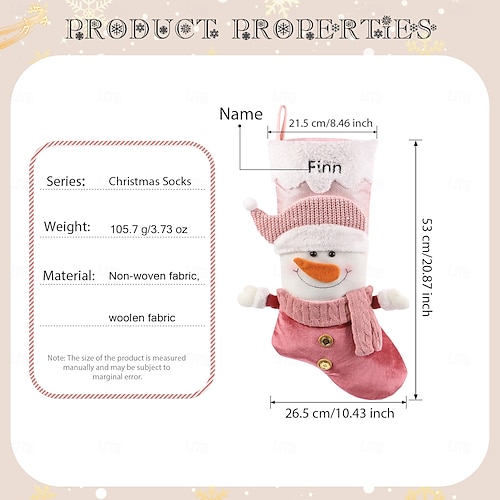  Meia de natal personalizada com boneco de neve e nome personalizado, grande sacola de presente para festas de natal, decoração perfeita para o natal &celebrações de ano novo