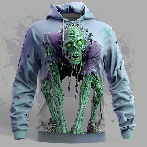  Mindszentek napja Férfi Zombik 3D Kapucnis felsőrész Pulóver Punk Túlzott Hosszú ujj Terített nyak Klub Utcai öltözék Világoszöld Medence Zsinór Ősz Tél Tervező
