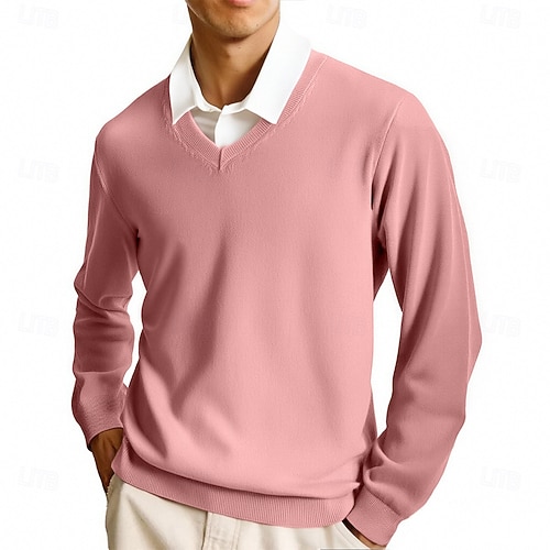 Herren Pullover Lässiger Pullover Strickpullover Gerippt Stricken Normale Oberteile Gestrickt Einfach V Ausschnitt Mode Lässig Urlaub Alltagskleidung Bekleidung Herbst Winter Kamel Wein S M L