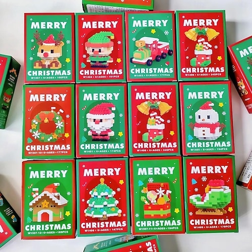 Bausteine im Weihnachtsmann-Design, 12er-Pack Weihnachtsbausteine, Ornamentspielzeug, Mini-Baufiguren, Weihnachtsstrumpffüller, Partygeschenke, ideal als Weihnachts-, Neujahrs- und Geburtstagsgeschenk