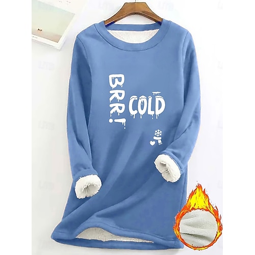  女性用 フリース裏地プルオーバースウェットシャツパジャマ プルオーバースウェットシャツ Pullover スウェットシャツ レタード あたたか ストリートファッション カジュアル 長袖 クルーネック ロングトップス 家 日常着 カジュアル プリント ブラック イエロー ピンク ダークピンク ブルー 秋 冬