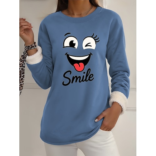  Pull-over pour femme, sweat-shirt graphique, chaud, décontracté, duveteux, manches longues, col rond, régulier, streetwear, décontracté, jaune, rose, rose foncé, bleu, gris, printemps, automne, hiver