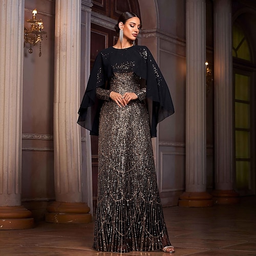 cape formal dress Luxury Sage Green Embellished Cape Maxi Gown – Elegant Modest Chiffon –  FineLook main image 0