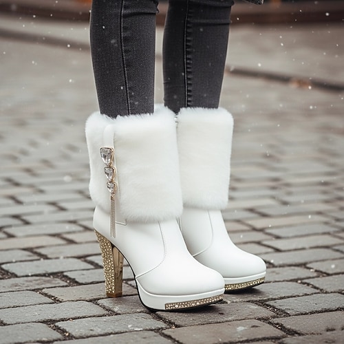 Bottes Passion Blanche En Cuir Suédé Avec Strass - Pointure 40 (UK 7), Fourrure, Neuf Avec Emballage