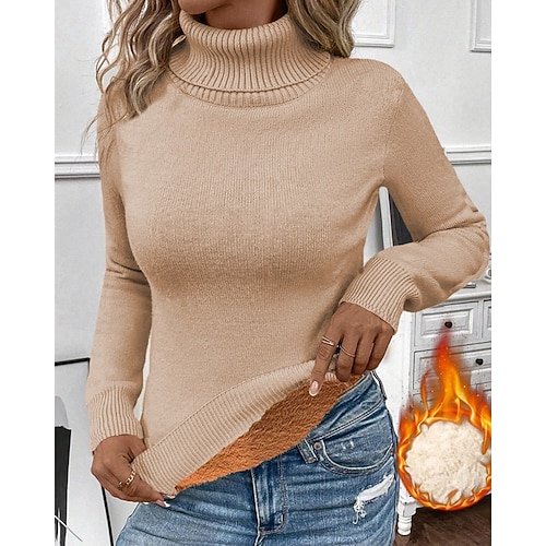  Damen Pullover Lässig Weich Einfarbig Gerippt Rollkragen Gestrickt Langarm Normale Oberteile Stricken Outdoor Täglich Wochenende Schwarz Weiß Herbst Winter